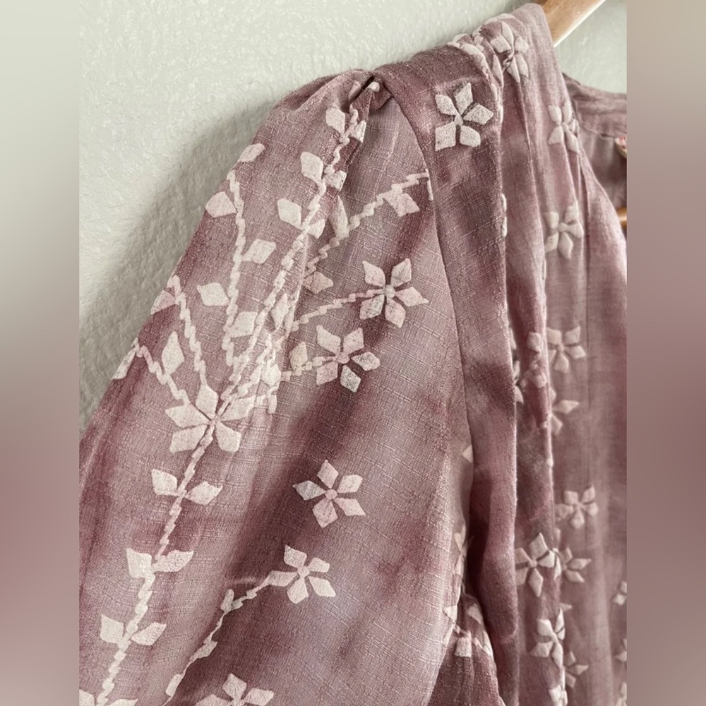 Sweet Ones VINTAGE Purple A Line Dress White Embossed Floral Print Large - Picture 6 of 11